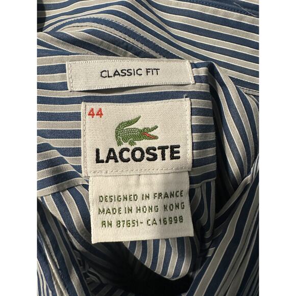 Lacoste Men’s Blue Stripe Button Shirt Long Sleeve Size 44 - Picture 2 of 9